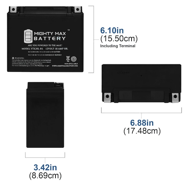 YTX20L-BS Battery Replacement For BRP 1500 GTX, RXT, RXP, WAKE 19